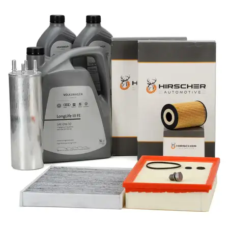 HIRSCHER Filterset 4-tlg + 7L ORIGINAL 0W30 Motor&ouml;l f&uuml;r VW Multivan Transporter T5 2.0 TDI