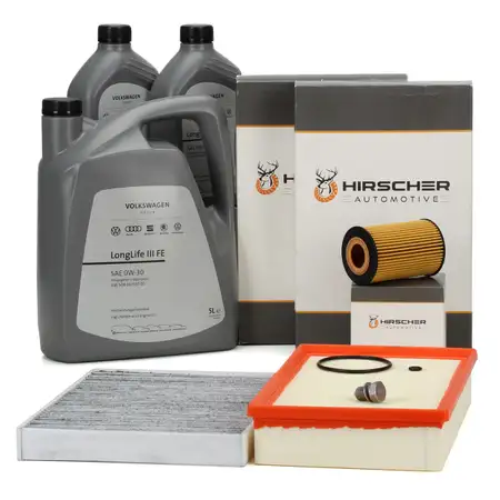 HIRSCHER Filterset 3-tlg + 7L ORIGINAL 0W30 Motor&ouml;l f&uuml;r VW Multivan Transporter T6 2.0 TDI