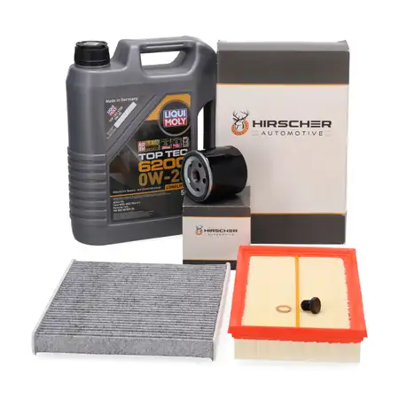 HIRSCHER Filterset + 5L LIQUI MOLY 0W-20 Motor&ouml;l f&uuml;r VW Golf 7 8 Passat B8 1.0/1.5 TSI