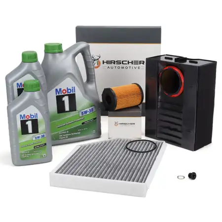 HIRSCHER Filterset 3-tlg + 7L MOBIL 1 ESP 5W30 Motor&ouml;l f&uuml;r PORSCHE Macan 3.0 S Diesel