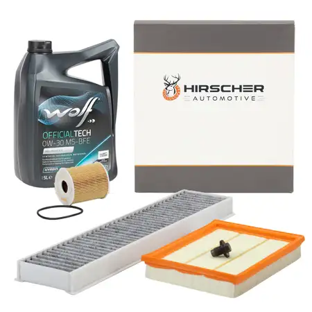 HIRSCHER Filterset + 5L WOLF 0W30 Motor&ouml;l f&uuml;r MINI R50 R53 One / Cooper W10 mit Automatik