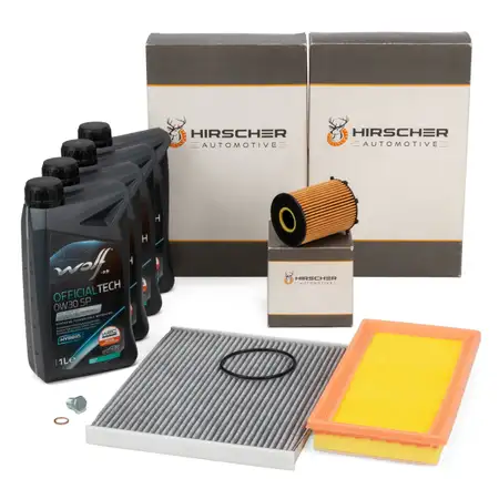 HIRSCHER Filterset + 4L WOLF 0W30 SP Motor&ouml;l f&uuml;r FIAT Punto 199 ALFA ROMEO Mito 955 0.9