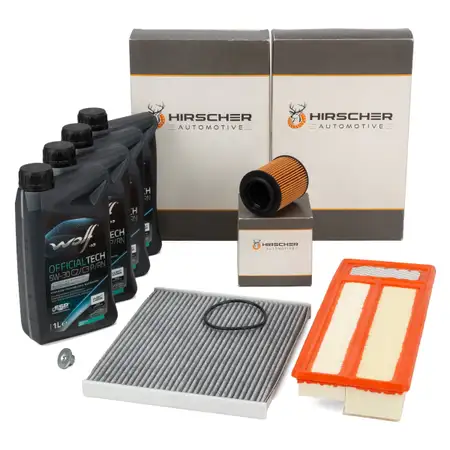 HIRSCHER 3-piece filter set + 4L WOLF 5W30 C2/C3 P/RN engine oil for FIAT Grande Punto Qubo 1.3D