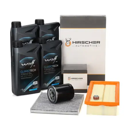 HIRSCHER Filterset + 4L WOLF 10W40 B4 Motor&ouml;l f&uuml;r FIAT Panda (169_) 1.1 1.2 bis 12.2012