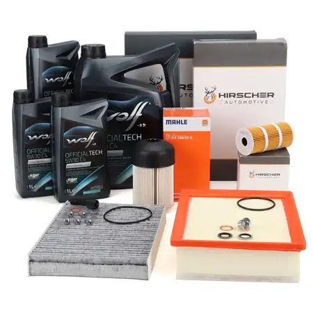 HIRSCHER Filterset 4-tlg + 8L WOLF 5W30 C4 f&uuml;r FIAT Talento Vivaro B Trafic 3 1.6 dCi