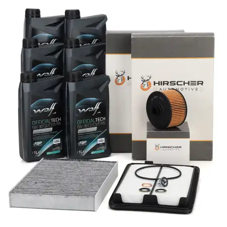 HIRSCHER Filterset + 6L WOLF 5W30 C2/C3 P/RN f&uuml;r NISSAN Qashqai 2 RENAULT 1.2/1.3 TCe