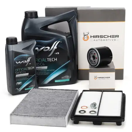 HIRSCHER 3-piece filter set + 6L WOLF 5W30 C4 engine oil for RENAULT Kadjar Qashqai 2 1.5 dCi