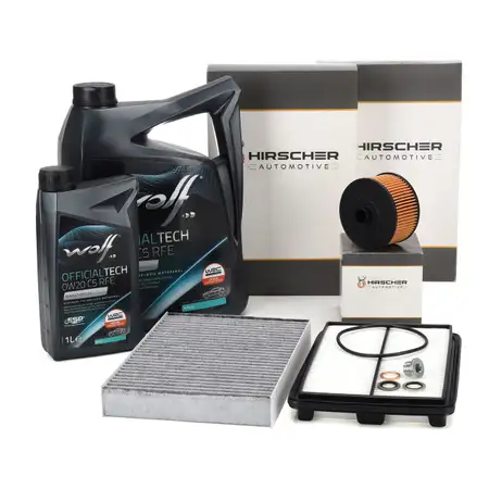 HIRSCHER Filterset + 6L WOLF 0W20 C5 RFE f&uuml;r NISSAN Qashqai 2 RENAULT 1.2/1.3 TCe