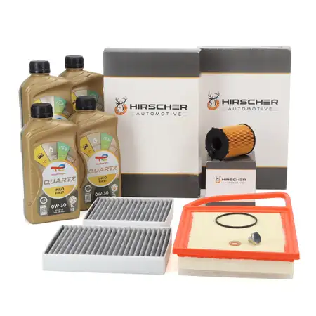 HIRSCHER Filterset 3-tlg + 4L TOTAL 0W30 Motor&ouml;l f&uuml;r PSA C3 II DS3 207 208 I 1.4/1.6 HDi