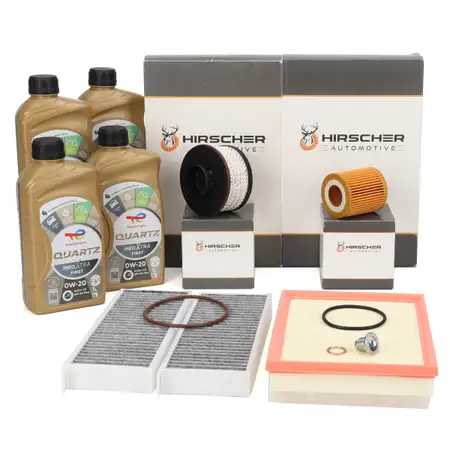 HIRSCHER Filterset 4-tlg + 4L TOTAL 0W20 Motor&ouml;l f&uuml;r OPEL Astra L PEUGEOT 308 2 3 1.5 D