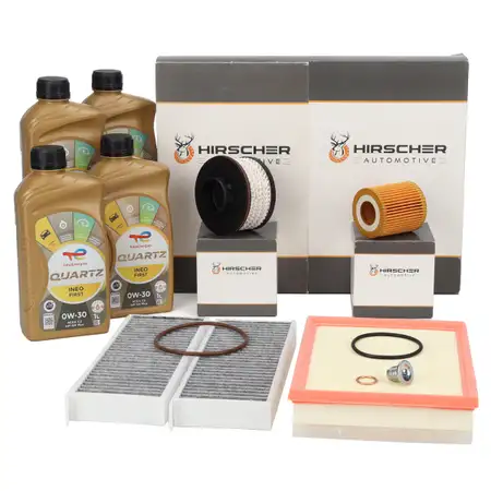 HIRSCHER Filterset 4-tlg + 4L TOTAL 0W30 Motor&ouml;l f&uuml;r OPEL Astra L PEUGEOT 308 2 3 1.5 D