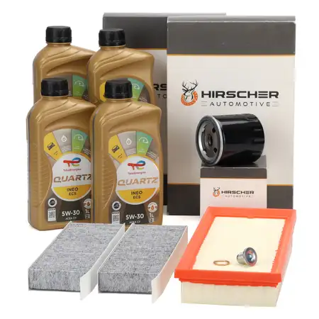 HIRSCHER Filterset + 4L TOTAL 5W-30 Motor&ouml;l f&uuml;r PSA C4 2008 208 1.2 PureTech 101-155 PS