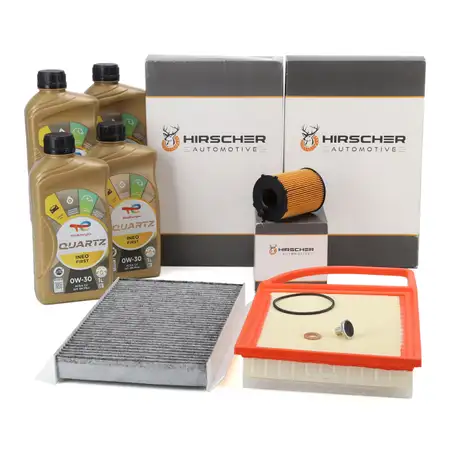 HIRSCHER 3-piece filter set + 4L TOTAL 0W30 engine oil for PSA C3 Picasso, C4 II, 308 I, II, 1.6 HDi