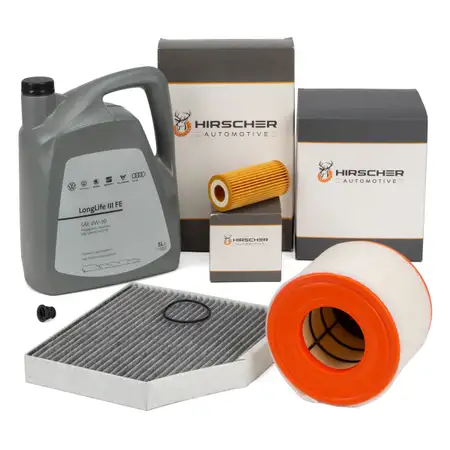 HIRSCHER Filterset + 5L ORIGINAL 0W30 Motor&ouml;l f&uuml;r AUDI A6 C7 A7 4G A8 4H 1.8/2.0 TFSI