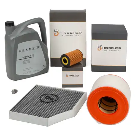 HIRSCHER Filterset 3-tlg + 5L ORIGINAL 0W30 Motor&ouml;l f&uuml;r AUDI A6 C7 2.0 TDI 136/163/177 PS