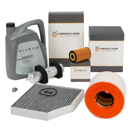 HIRSCHER Filterset 4-tlg + 5L ORIGINAL 0W30 f&uuml;r AUDI A6 C7 2.0 TDI 136/163/177 bis 08.2014