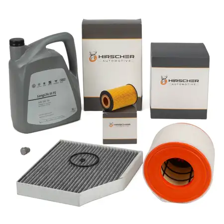 HIRSCHER Filterset 3-tlg + 5L ORIGINAL 0W30 Motor&ouml;l f&uuml;r AUDI A6 C7 2.0 TDI 136/150/190 PS