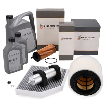 HIRSCHER Filterset 4-tlg + 7L ORIGINAL 0W30 f&uuml;r AUDI A4 B8 A5 88T 8F 2.7/3.0 TDI bis Fgst.