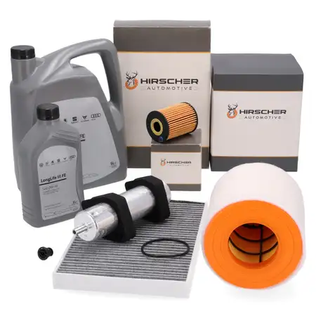 HIRSCHER Filterset 4-tlg + 6L ORIGINAL 0W30 Motor&ouml;l f&uuml;r AUDI A6 C8 A7 4K9 30/35/40 TDI