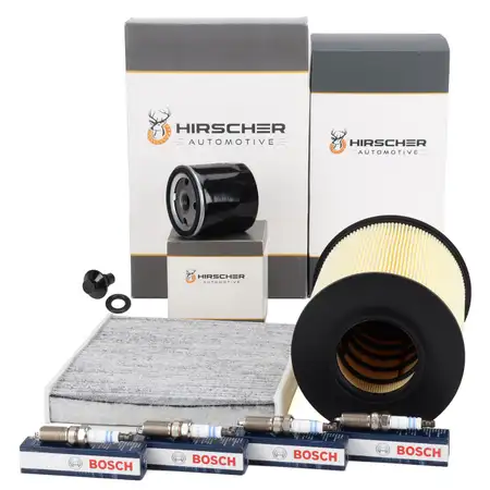 HIRSCHER Filterset + 4x BOSCH Z&uuml;ndkerze f&uuml;r FORD Focus 2 Mk2 1.4 1.6/Ti 04.2007-01.2008
