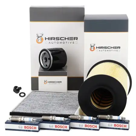 HIRSCHER Filterset Filterpaket + 4x ORIGINAL Z&uuml;ndkerze f&uuml;r FORD Focus 3 Grand/C-Max 2 1.6