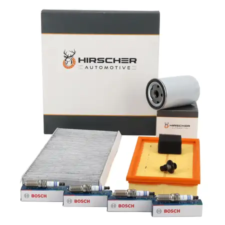 HIRSCHER Filterset 3-tlg + 4x BOSCH Z&uuml;ndkerze f&uuml;r FORD Focus 1 1.6/1.8/2.0 16V 100-131 PS