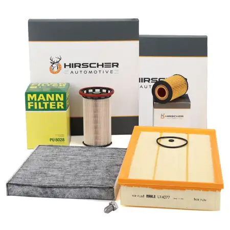 HIRSCHER Filter-Set 4-tlg f&uuml;r VW Passat B8 Arteon Tiguan Allspace SKODA Kodiaq 2.0 Bi-TDI