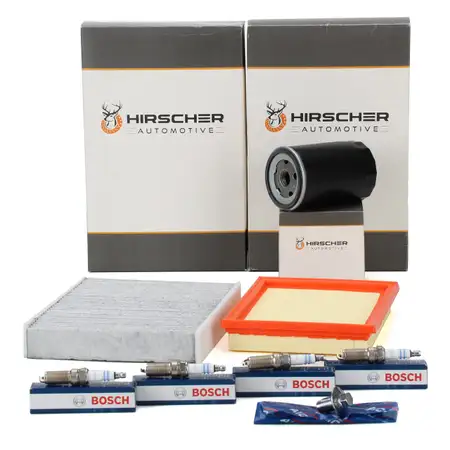 HIRSCHER Filterset 3-tlg + 4x BOSCH Z&uuml;ndkerze f&uuml;r FORD Fiesta 5 MK5 JU_ 1.3 + 1.6 16V