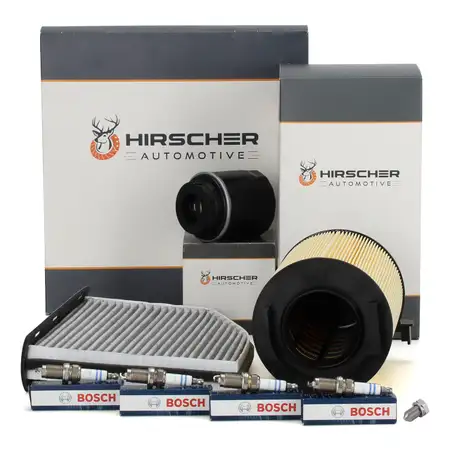 HIRSCHER Filterset + 4x BOSCH Z&uuml;ndkerze f&uuml;r VW Golf 6 Passat B6 Tiguan Touran 1.2/1.4 TSI
