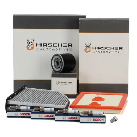HIRSCHER Filterset + 4x BOSCH Z&uuml;ndkerze f&uuml;r VW Sharan Tiguan Caddy 4 AUDI 8U 1.2/1.4 TSI