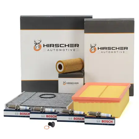 HIRSCHER Filterset + 4x BOSCH Z&uuml;ndkerze f&uuml;r VW Golf 7 Passat B8 AUDI 8V 1.8/2.0 TSI/GTI/R