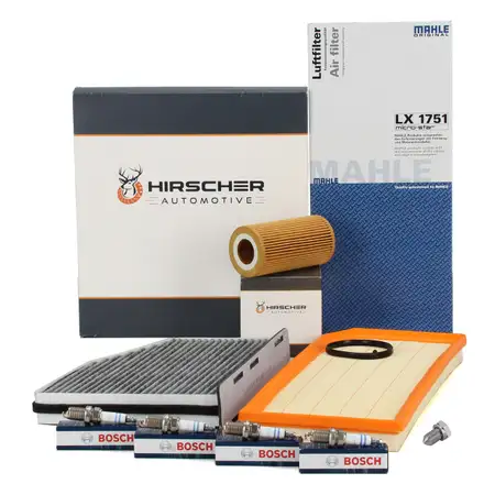 HIRSCHER Filterset + 4x BOSCH Z&uuml;ndkerze f&uuml;r VW Golf 5 6 2.0 GTI/R AUDI 8P SEAT Leon Cupra