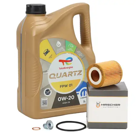 5L ORIGINAL Mopar TOTAL QUARTZ FPW 01 0W-20 Motor&ouml;l + HIRSCHER &Ouml;lfilter f&uuml;r 1.5 DIESEL