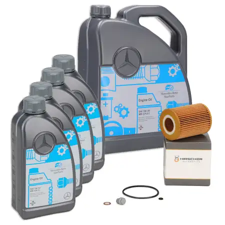 9L ORIGINAL 5W-30 MB 229.51 Motor&ouml;l + HIRSCHER &Ouml;lfilter MERCEDES W203 W204 W211 W212 OM642