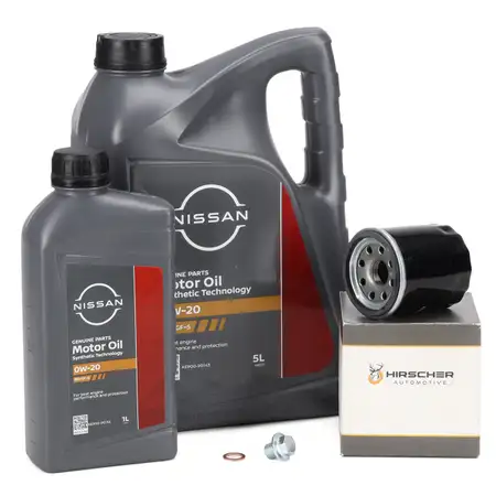 6L ORIGINAL 0W-20 SN/GF-5 Engine Oil + HIRSCHER Oil Filter for NISSAN Micra, Primera, and X-Trail