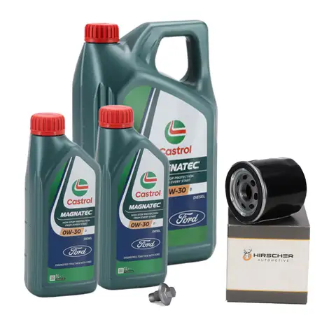 7L 7 Liter CASTROL MAGNATEC 0W-30 D Motor&ouml;l + HIRSCHER &Ouml;lfilter f&uuml;r FORD 2128722