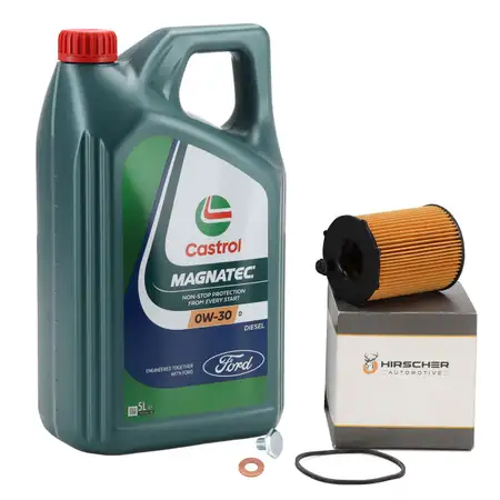 5L CASTROL MAGNATEC D 0W-30 Motor&ouml;l + HIRSCHER &Ouml;lfilter f&uuml;r FORD 1.4/1.5/1.6 TDCi 1359941