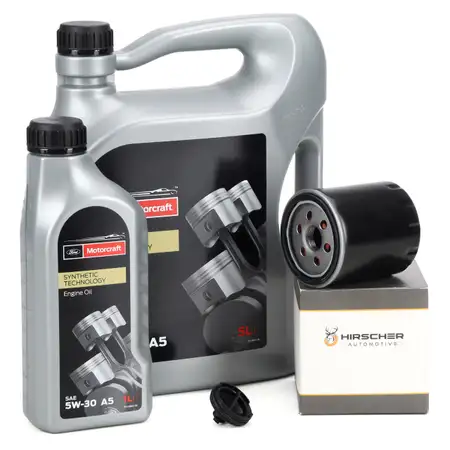 6L MOTORCRAFT 5W-30 A5 Motor&ouml;l + HIRSCHER &Ouml;lfilter f&uuml;r FORD Focus 3 Kuga 2 5 2.0 TDCi