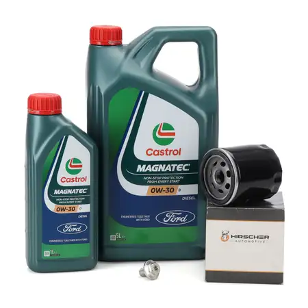 6L CASTROL MAGNATEC 0W-30 D Motor&ouml;l + HIRSCHER &Ouml;lfilter f&uuml;r FORD Focus 4 2.3 ST Mondeo 2.0