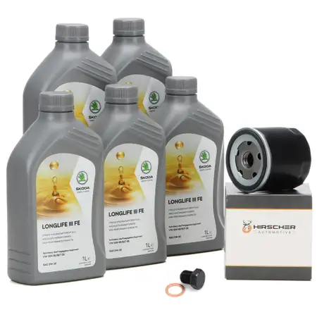 5 Liter ORIGINAL SKODA 0W30 LONGLIFE 3 FE Motor&ouml;l + HIRSCHER &Ouml;lfilter 04E115561H
