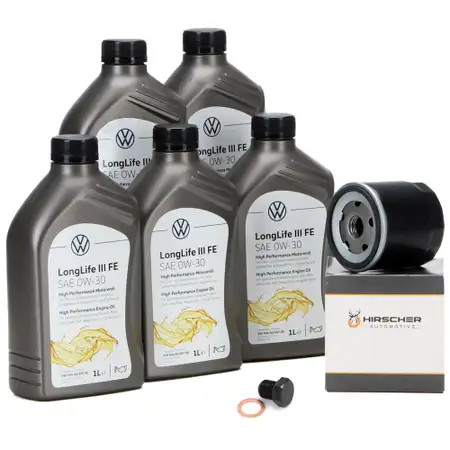 5 Liter ORIGINAL VW Motor&ouml;l 0W-30 LONGLIFE 3 FE + HIRSCHER &Ouml;lfilter 04E115561H