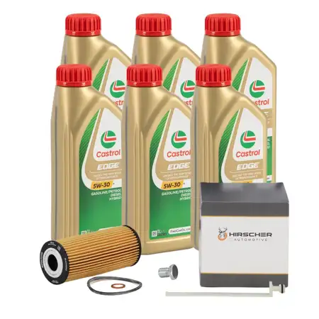 6L CASTROL EDGE 5W-30 M LL-04 + HIRSCHER &Ouml;lfilter f&uuml;r BMW 1er 3er 4er 5er MINI N47 B47