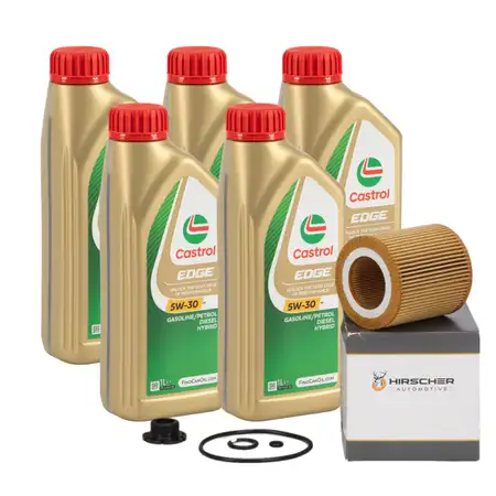 5L CASTROL EDGE 5W-30 M LL-04 Motor&ouml;l+ HIRSCHER &Ouml;lfilter f&uuml;r BMW F30-34 F32-36 F10 F11 N20