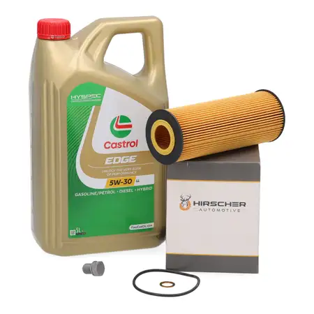 5L CASTROL EDGE 5W-30 LL Motor&ouml;l + HIRSCHER &Ouml;lfilter f&uuml;r VW Passat B5 A4 B5 B6 B7 1.8 T