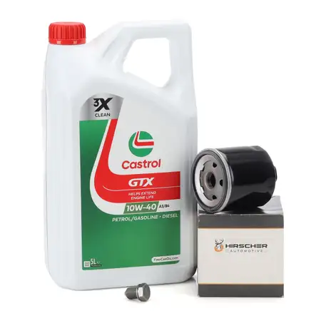 5L CASTROL GTX 10W-40 A3/B4 + HIRSCHER &Ouml;lfilter f&uuml;r VW Golf 4 5 6 Lupo Polo 3 4 5 1.0-1.6