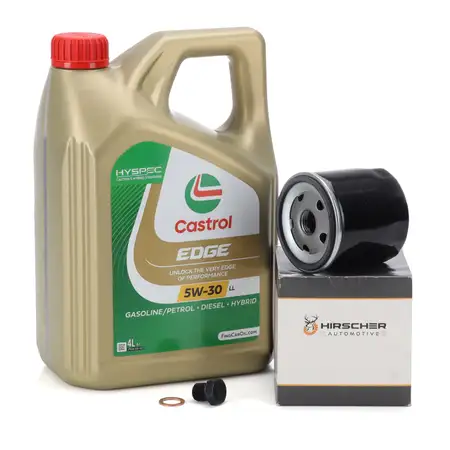 4L CASTROL EDGE 5W-30 LL Motor&ouml;l + HIRSCHER &Ouml;lfilter f&uuml;r AUDI SEAT SKODA VW 1.0-1.5 TFSI