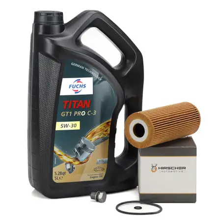 5L FUCHS TITAN GT1 PRO C-3 5W-30 Motor&ouml;l + HIRSCHER &Ouml;lfilter f&uuml;r AUDI FORD 1.9/2.0/2.5 TDI