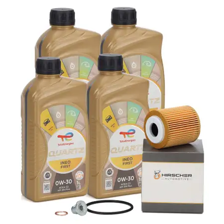4L TOTAL QUARTZ INEO FIRST 0W-30 Motor&ouml;l + HIRSCHER &Ouml;lfilter f&uuml;r CITROEN OPEL 1.5D