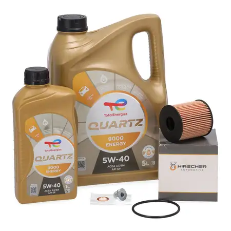 6L TOTAL 9000 ENERGY 5W40 Motor&ouml;l + HIRSCHER &Ouml;lfilter f&uuml;r PSA FIAT LANCIA 1.6-2.0 16V 2.0D