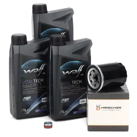 3L WOLF VITALTECH 5W40 PI C3 Motor&ouml;l + HIRSCHER &Ouml;lfilter f&uuml;r ALFA ROMEO FIAT FORD 1.2 1.4